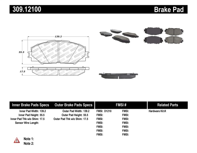 Toyota RAV4 Brake Pads - Front - Stoptech - Sport - `06-`18