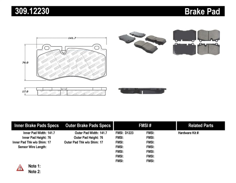 Mercedes-Benz CL550 Brake Pads - Stoptech - Sport Brake Pads - `07-`14