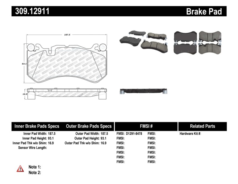 Mercedes-Benz SL65 AMG Brake Pads - Stoptech - Sport - `09-`11