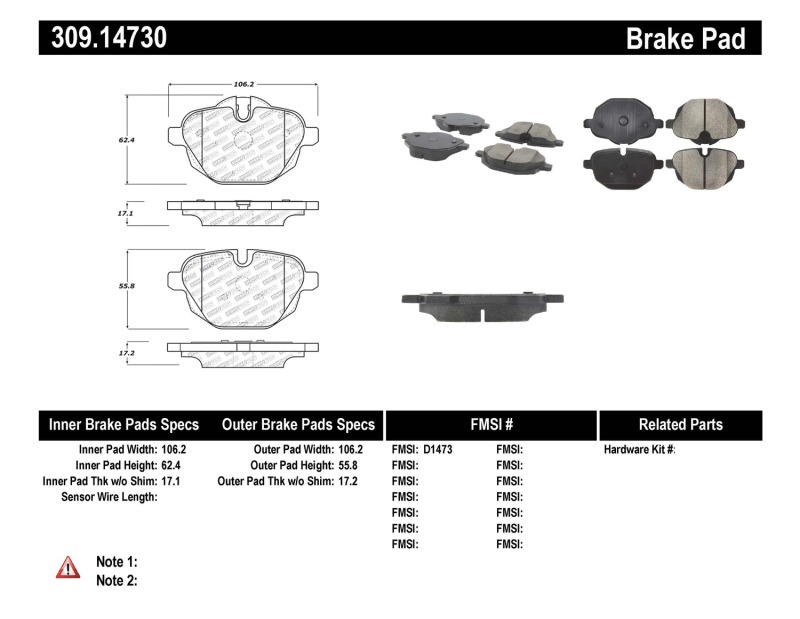 BMW 528 Brake Pads - Rear - Stoptech - Sport Performance - `11-`17