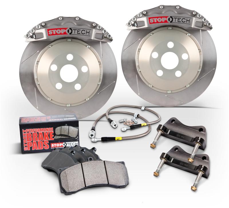 Porsche GT2 Big Brake Kit - Rear - Stoptech - Trophy Sport, ST-40 Caliper, 355x32 Slotted Rotor - Silver - `03-`11