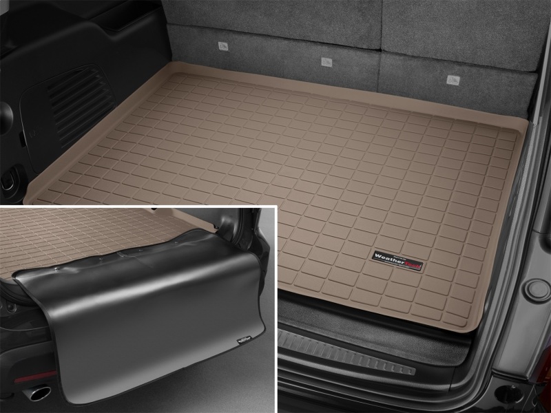 Cadillac Escalade ESV Cargo Liner w/ Bumper Protector - Behind 3rd Row Seating - WeatherTech - Tan - `15-`27