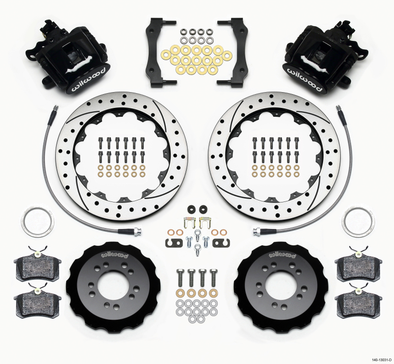 Ford Focus ST Brake Kit - Rear - Wilwood - 12.88in Drilled Rotors + BP-10 Compound Pads + Parking Brake Calipers - `13-`27