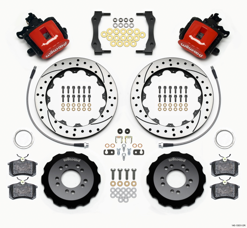 Ford Focus ST Brake Kit - Rear - Wilwood - 12.88in Drilled Rotors + BP-10 Compound Pads - Red - `13-`27