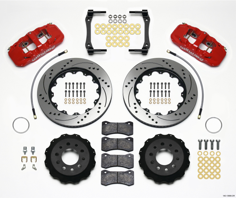 Chevrolet Corvette C7 Brake Kit - Rear - Wilwood - AERO4 Calipers + BP-10 Pads + 14.25in Drilled Rotors - Red - `14-`27