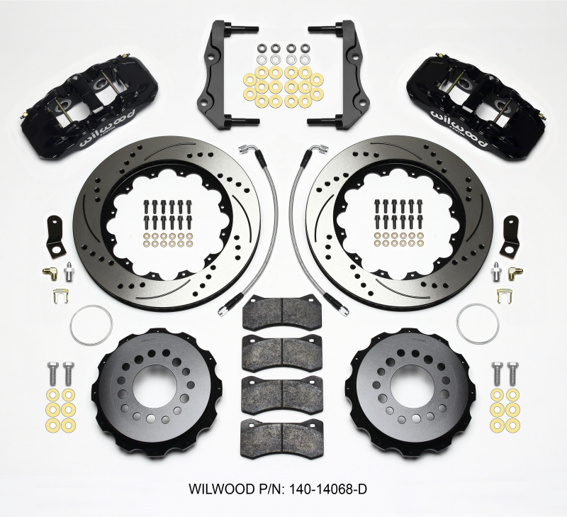 Dodge Challenger Brake Kit - Rear - Wilwood - AERO4, 14.25in Drilled Rotors, W4AR Calipers, BP-10 Pads, SRP - `14-`27