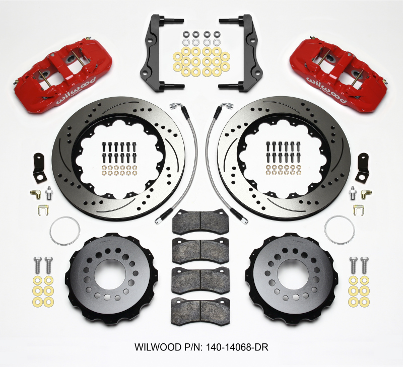Dodge Challenger Brake Kit - Rear - Wilwood - AERO4 Big Brake Rear Kit 14.25in Drilled - Red - `14-`27