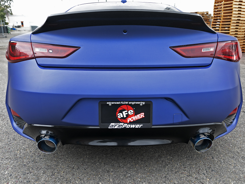 Infiniti Q60 Performance Exhaust - Rear - aFe - Takeda Cat Back - Blue Flame - `17-`19