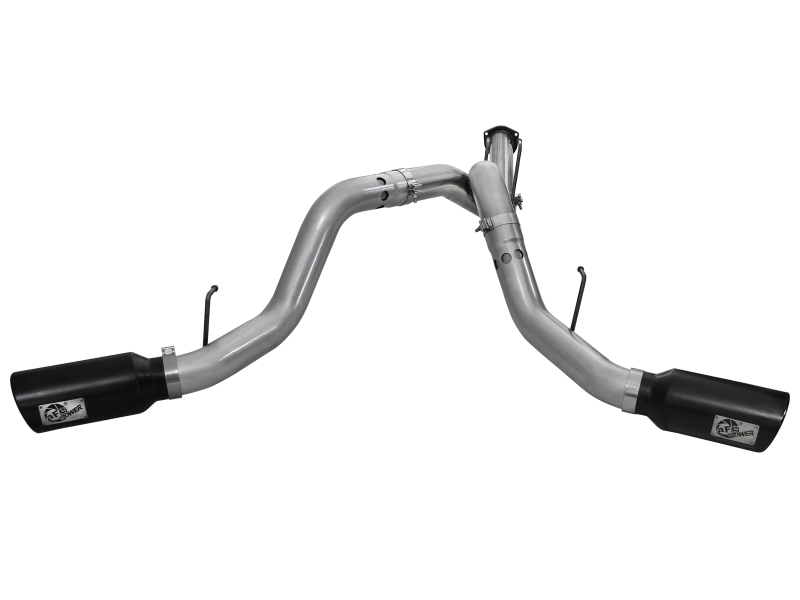 Ford Diesel Trucks Performance Exhaust - aFe - DPF Back, Large Bore-HD, 4 in. 409 Stainless Steel, Dual 6 in. Polished Tips - Black - `11-`14