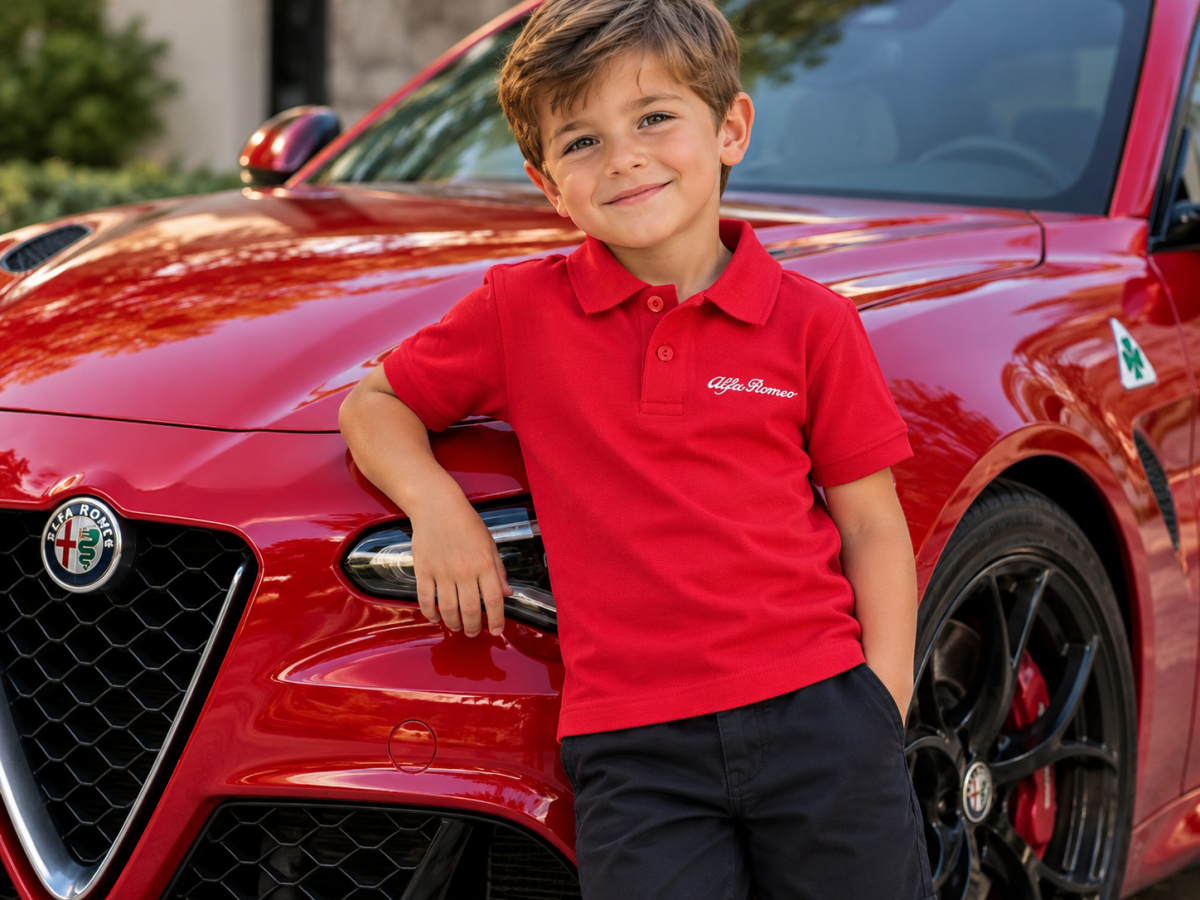 Alfa Romeo Kids Polo Shirt - Red w/ White Script - Kids Size 6