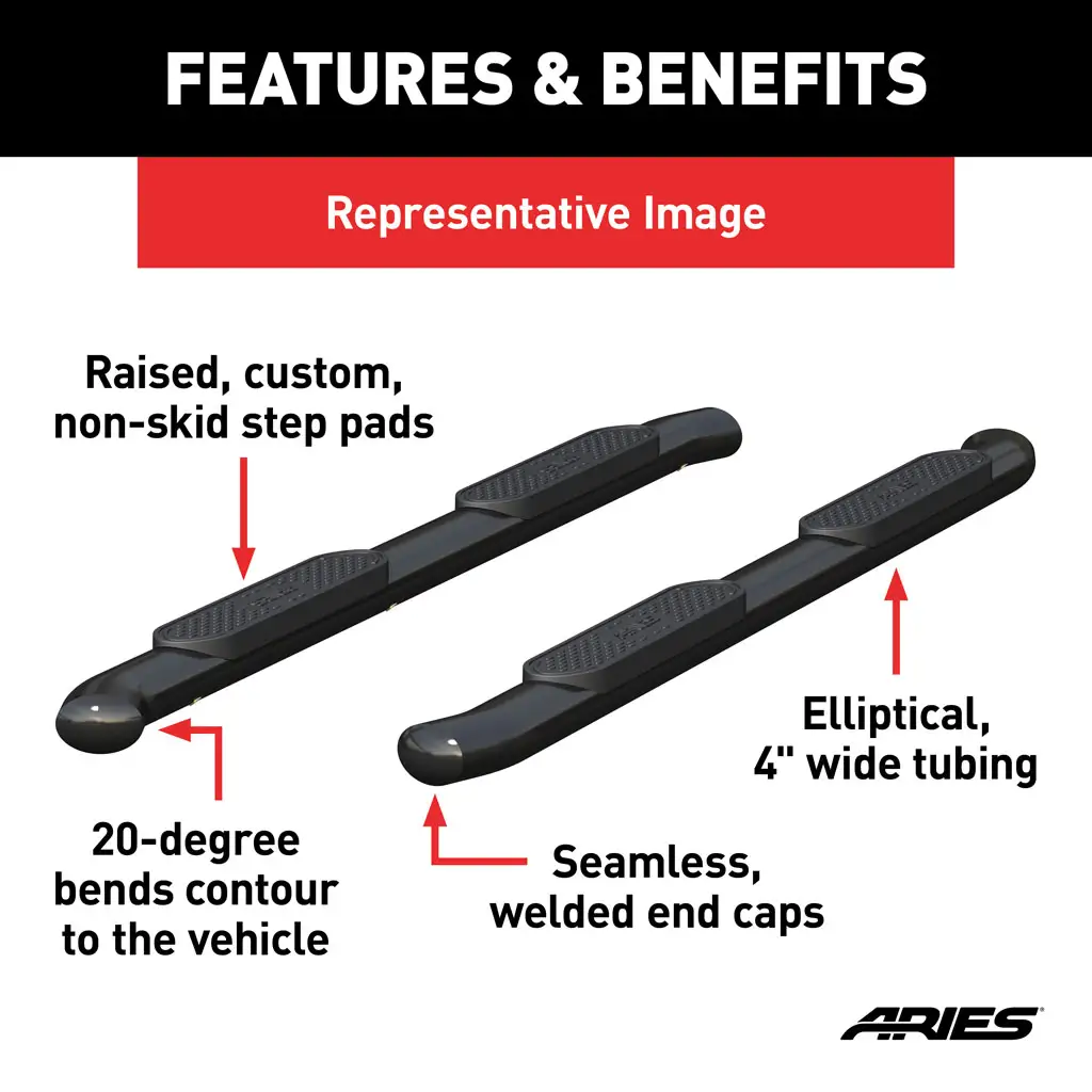 Toyota Tacoma Side Steps - 4" Oval - Black Steel - Double Cab - '24+