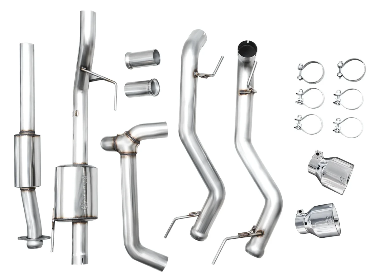 Ford F150 Performance Exhaust - AWE Tuning - Cat Back, 0FG Resonated - Chrome Silver Tips - w/ Bumper Cutouts `21-`27