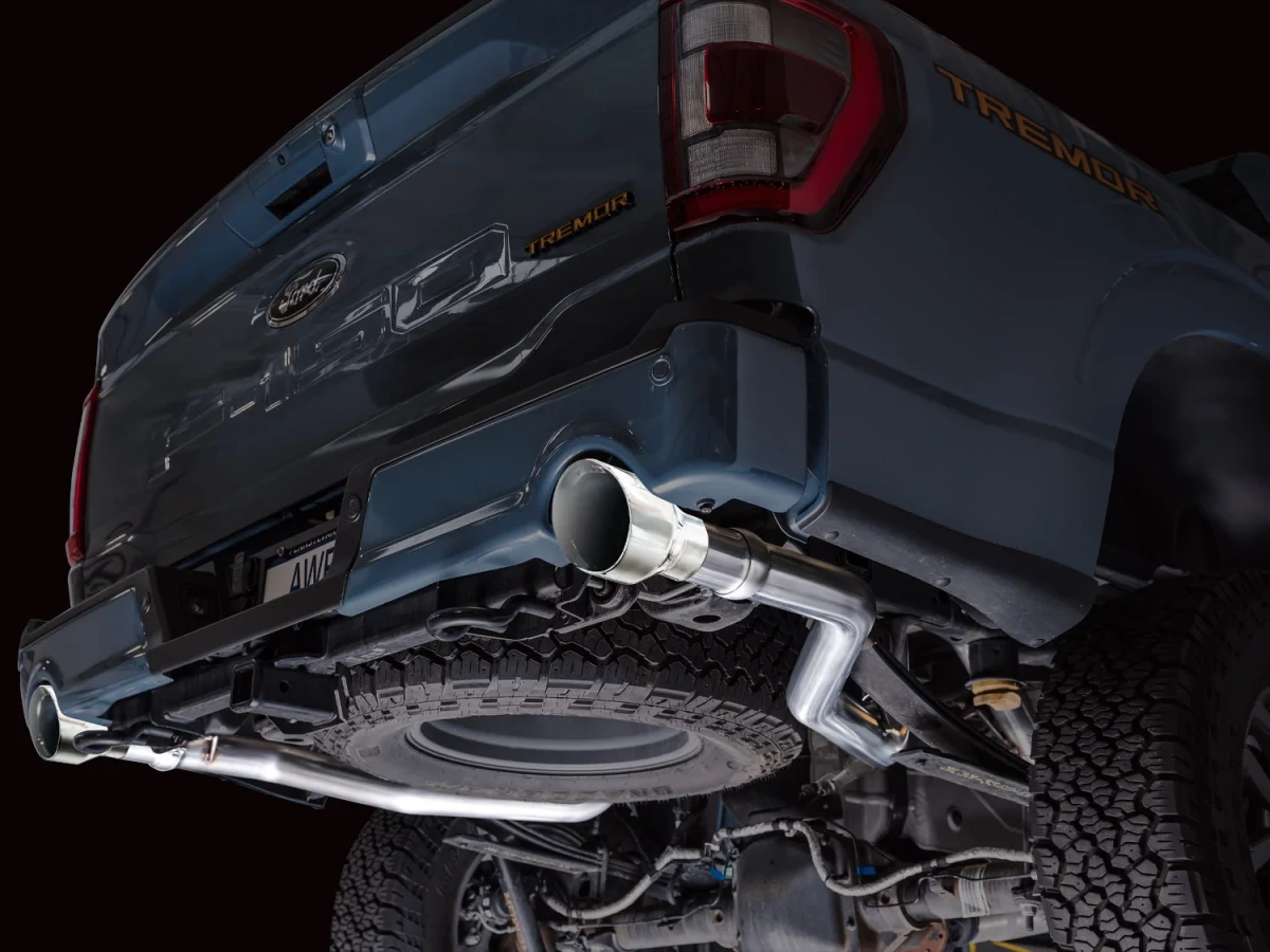Ford F150 Performance Exhaust - AWE Tuning - Cat Back, 0FG Resonated - Chrome Silver Tips - w/ Bumper Cutouts `21-`27
