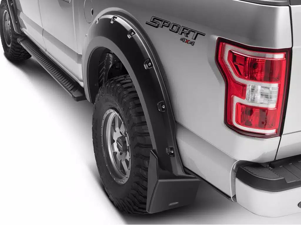 Chevrolet Silverado 1500 Mud Flaps - Rear - Bushwacker - Trail Armor, Pocket/Rivet Style - Black - `19-`22