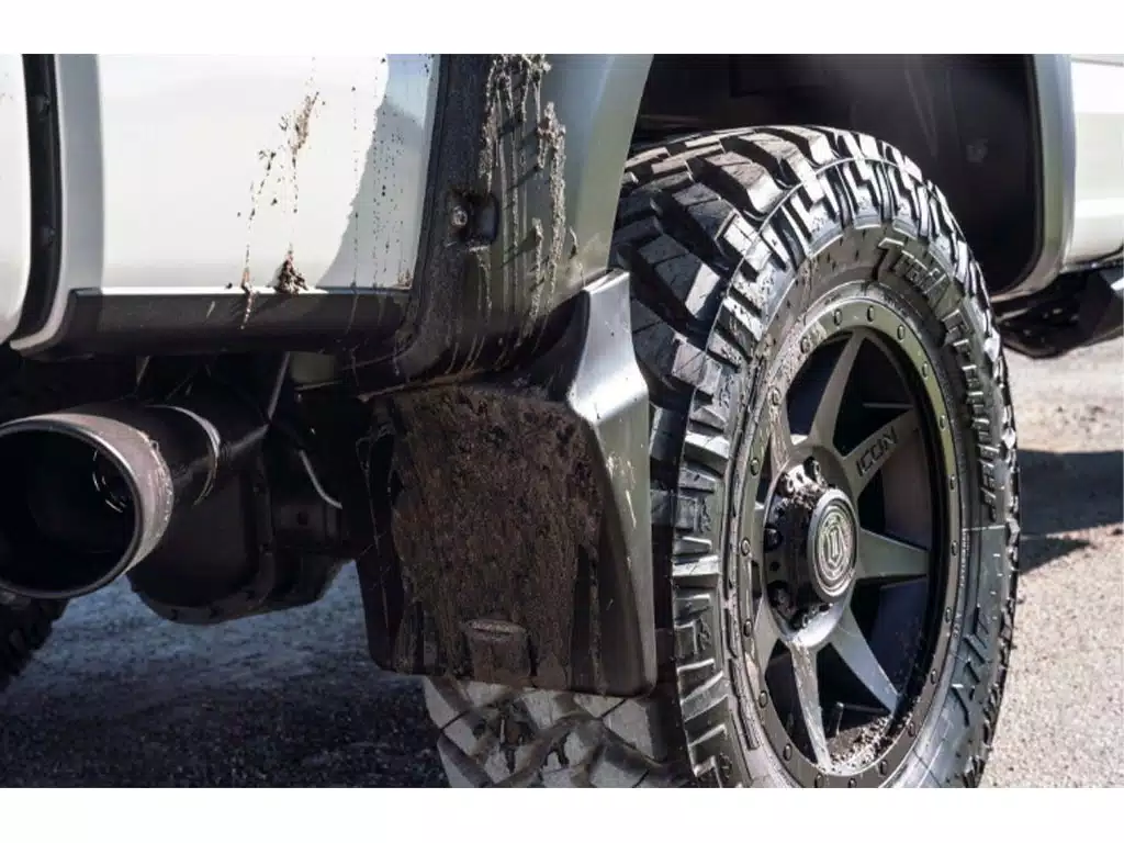 Chevrolet Silverado 1500 Mud Flaps - Rear - Bushwacker - Trail Armor, Pocket/Rivet Style - Black - `19-`22
