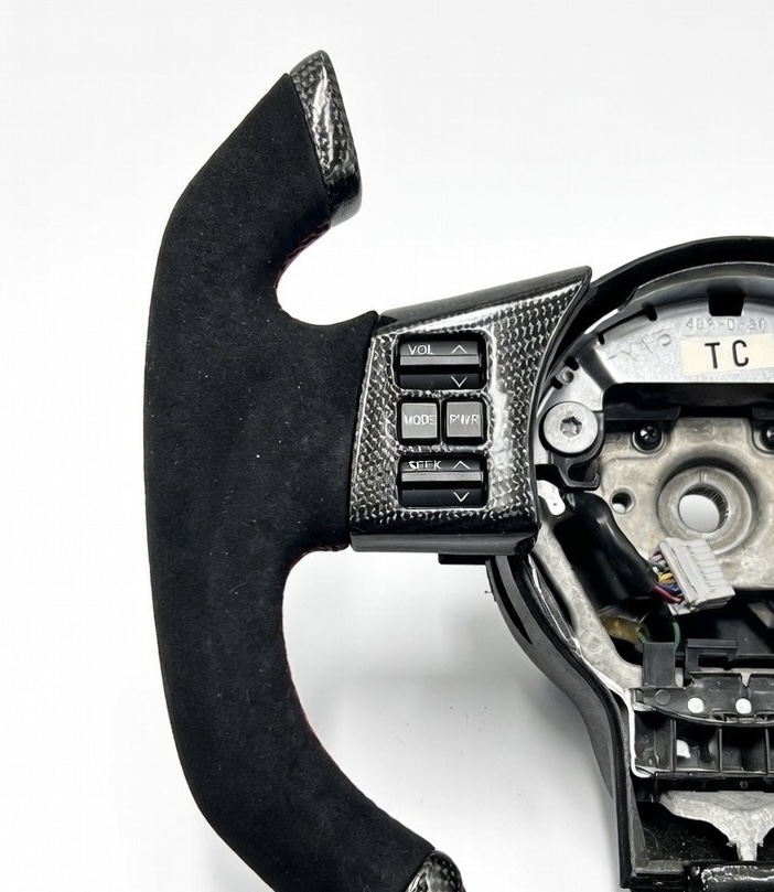 Nissan 350Z Custom Steering Wheel - Carbon Fiber - F1 Style - Flat Bottom - Alcantara / Red Stitch