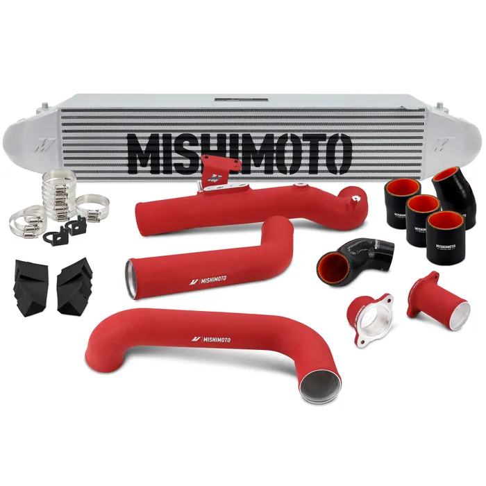 Honda Civic Intercooler Kit - Mishimoto - Silver Intercooler - Red Pipes - `22-`26