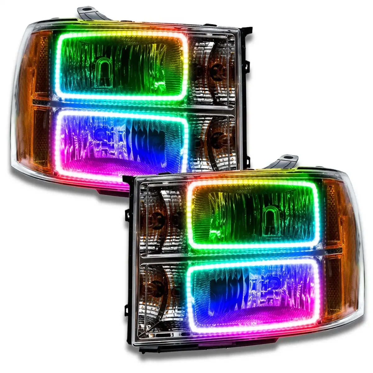 GMC Sierra Headlight Assemblies - ORACLE Lighting - Square Ring Design w/ BC2 Controller - ColorSHIFT - `07-`13