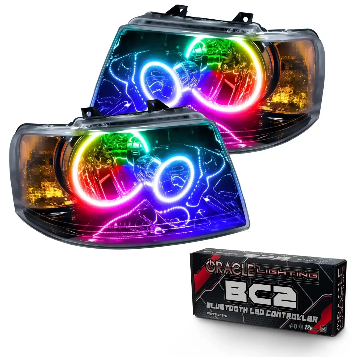 Ford Expedition Headlight Assemblies - ORACLE Lighting - ColorSHIFT w/ BC2 Controller - Black - `03-`06