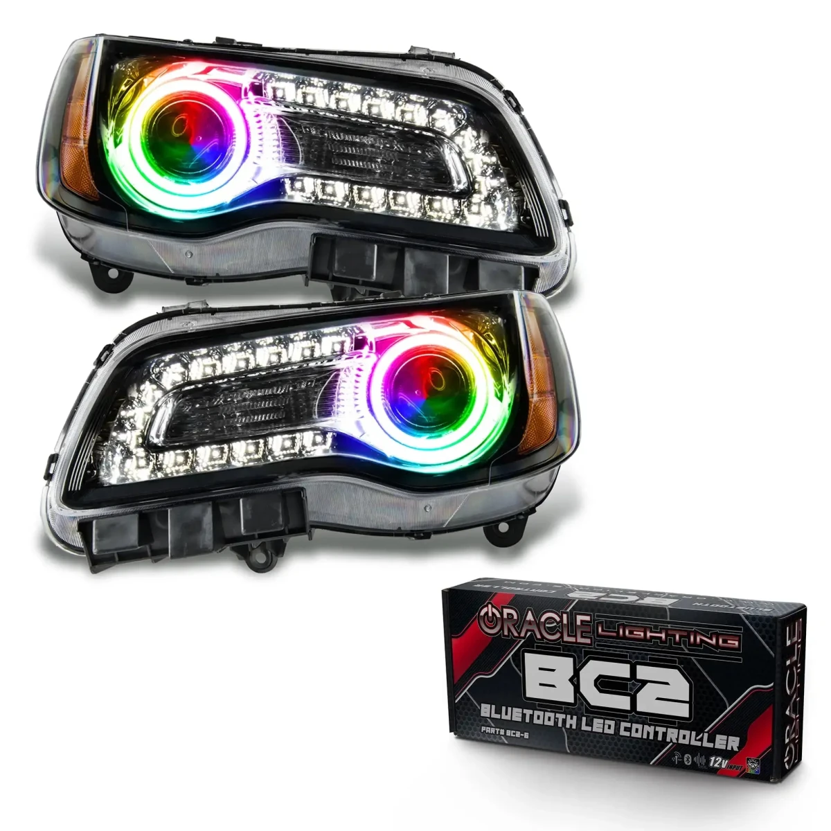 Chrysler 300 Headlight Assemblies - ORACLE Lighting - SMD HL - NON HID - ColorSHIFT w/ BC2 Controller - Black - `11-`14