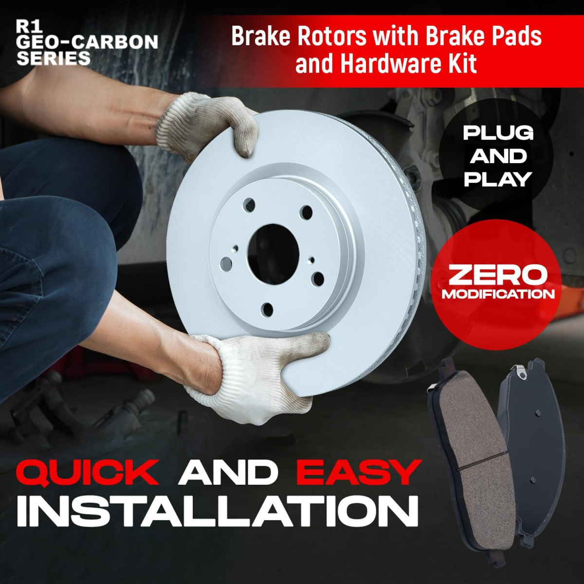 Toyota Corolla Brake Kit - Front - R1 Concepts - Carbon Coated Rotors + Optimum OE Pads - `19-`25