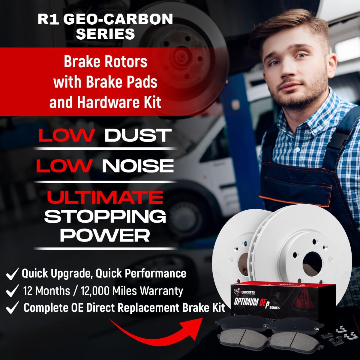Toyota Corolla Brake Kit - Front - R1 Concepts - Carbon Coated Rotors + Optimum OE Pads - `19-`25