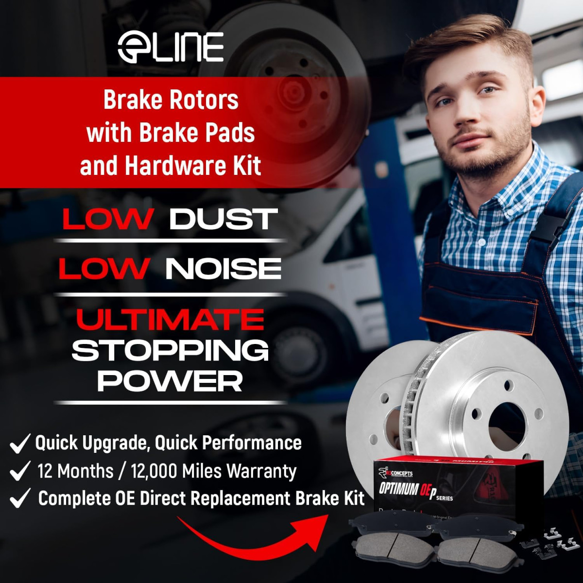 Toyota Corolla Brake Kit - Front - R1 Concepts - eLINE Series Blank, Optimum OE Pads - `19-`25