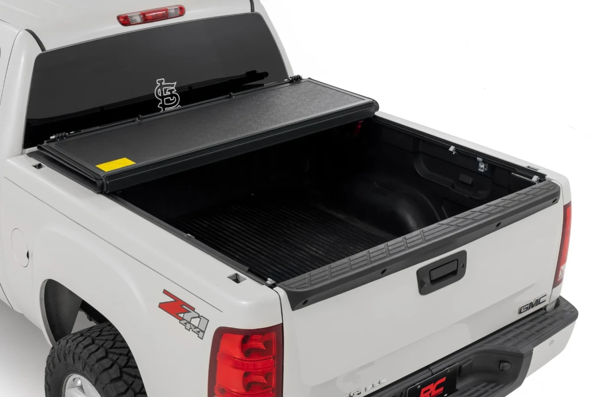 Chevrolet Silverado 1500 Hard Tri-Fold Bed Cover - Rough Country - Sleek Flush, Low-Profile Design - Matte Black - '07-'13