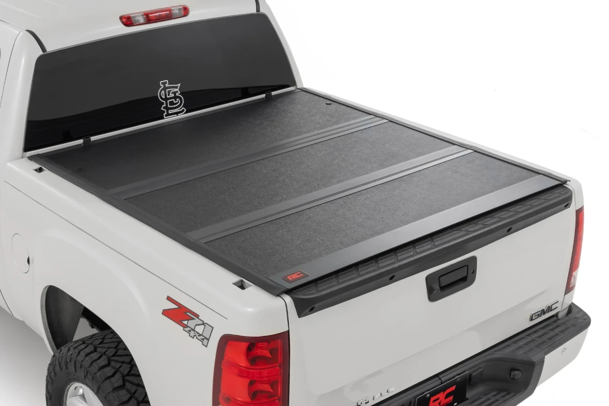 Chevrolet Silverado 1500 Hard Tri-Fold Bed Cover - Rough Country - Sleek Flush, Low-Profile Design - Matte Black - '07-'13