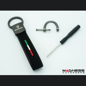 Keychain - Leather - Maserati Logo + Italian Flag