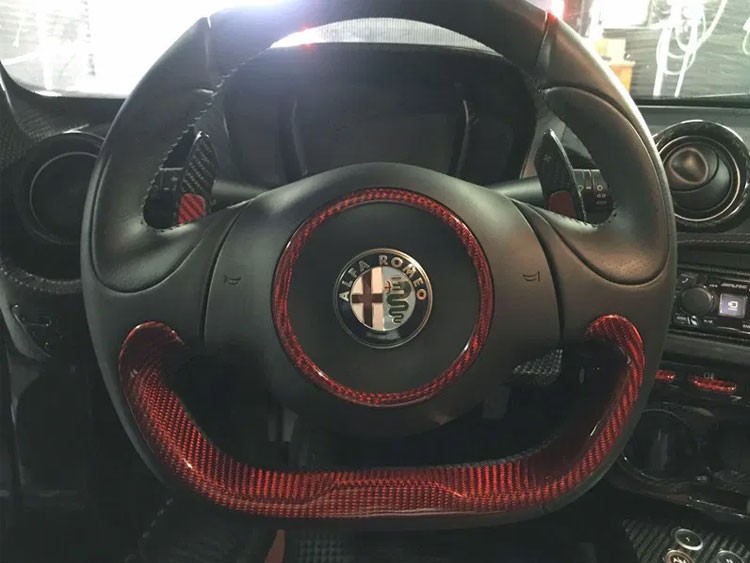 Alfa Romeo 4C Steering Wheel Trim - Carbon Fiber - Lower Trim Piece - Red Candy