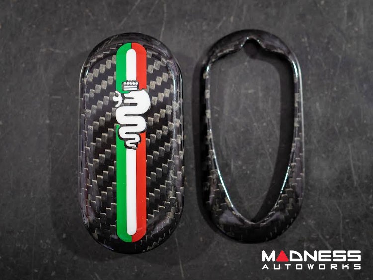 Alfa Romeo 4C Key Fob Cover - Carbon Fiber - Italian Racing Stripe Design