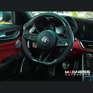 Alfa Romeo Giulia Custom Steering Wheel - Carbon Fiber - Round Top/ Flat Bottom - QV Models - Perforated Leather 