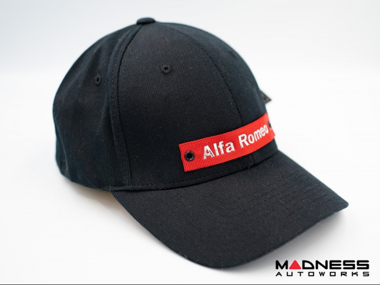 Cap - Alfa Romeo - Black w/ Red Nylon Band + Metallic Alfa Romeo Logo