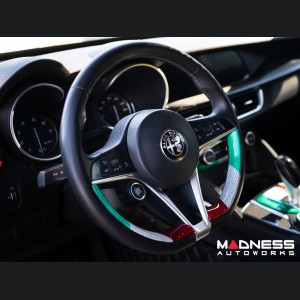 Alfa Romeo Stelvio Steering Wheel Side Trim Kit - Carbon Fiber - Pre '20 - Italian Theme - Feroce Carbon