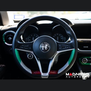 Alfa Romeo Stelvio Steering Wheel Side Trim Kit - Carbon Fiber - Pre '20 - Italian Theme - Feroce Carbon