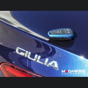 Alfa Romeo Giulia Key Fob Cover  - Carbon Fiber - Black Main/ Blue Accents