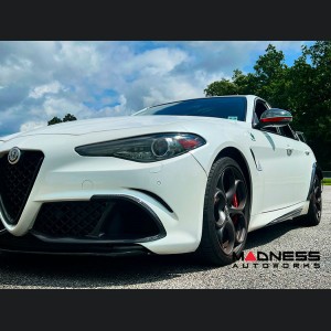 Alfa Romeo Giulia Mirror Covers - Carbon Fiber - Full Replacements - Red Stripe w/ QV Logo