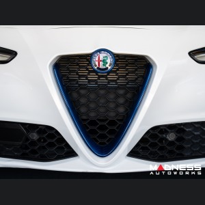 Alfa Romeo Giulia Front V Shield Grill Frame + Emblem Frame Kit - Carbon Fiber - Blue Candy