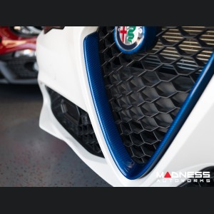 Alfa Romeo Giulia Front V Shield Grill Frame + Emblem Frame Kit - Carbon Fiber - Candy Blue 