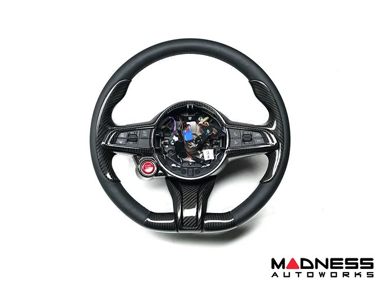 Alfa Romeo Giulia Steering Wheel Trim - Carbon Fiber - Lower Spoke Trim - QV Model - 2020+ models - Red Candy