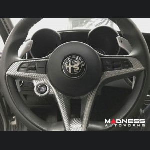 Alfa Romeo Stelvio Steering Wheel Trim - Carbon Fiber - Main Center Trim Piece - White Candy