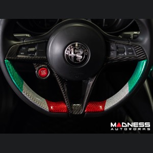 Alfa Romeo Giulia Steering Wheel Side Trim Kit - Carbon Fiber - Pre '20 - Italian Theme - Feroce Carbon