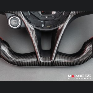 Alfa Romeo Giulia Steering Wheel - Carbon Fiber - Flat Top/ Flat Bottom - w/ Italian Stripe - QV Models Perforated Leather 