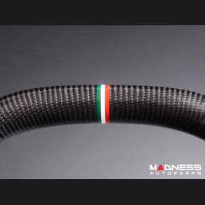 Alfa Romeo Giulia Steering Wheel - Carbon Fiber - Flat Top/ Flat Bottom - w/ Italian Stripe - Non QV Models Perforated Leather 