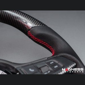 Alfa Romeo Stelvio Custom Steering Wheel - Carbon Fiber - Flat Top/ Flat Bottom - w/ Italian Stripe - QV Models - Perforated Leather 