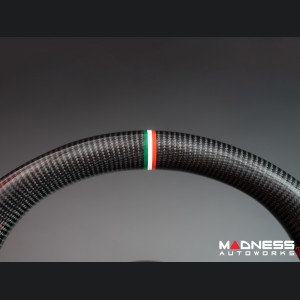 Alfa Romeo Stelvio Custom Steering Wheel - Carbon Fiber - Round Top/ Flat Bottom - w/ Italian Stripe - Non QV Models - Perforated Leather 