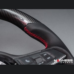 Alfa Romeo Stelvio Custom Steering Wheel - Carbon Fiber - Round Top/ Flat Bottom - w/ Italian Stripe - QV Models - Perforated Leather 