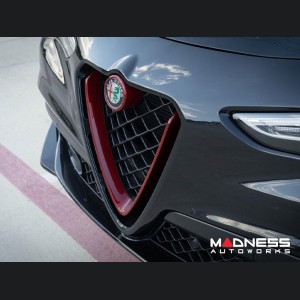 Alfa Romeo Stelvio Front V Shield Grill Frame + Emblem Frame Kit - Carbon Fiber - Red Candy - QV Model