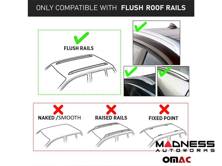 Alfa Romeo Stelvio Roof Rack Cross Bars - for models w/ factory roof rails - Black